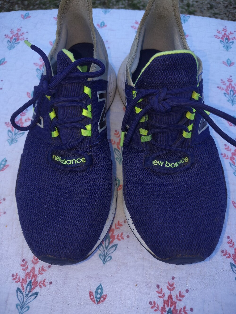 New Balance Men's Athletic Sneakers in Navy with Neon Yellow Highlights 9